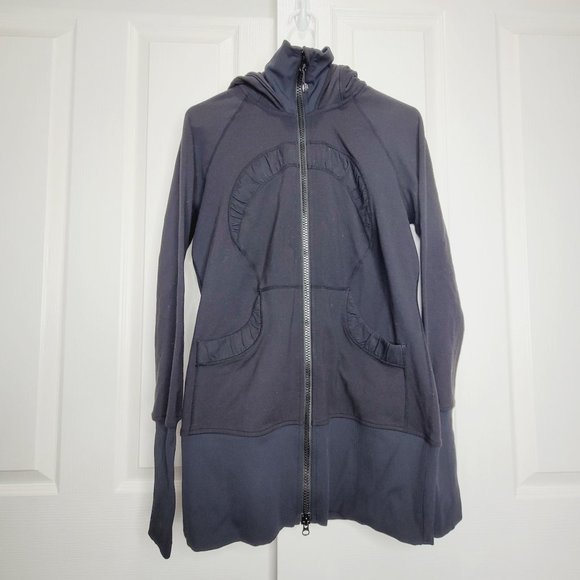 lululemon athletica Jackets & Blazers - Lululemon Stride Black Hooded Jacket Womens 8 Thumbholes Pockets Zippered Active